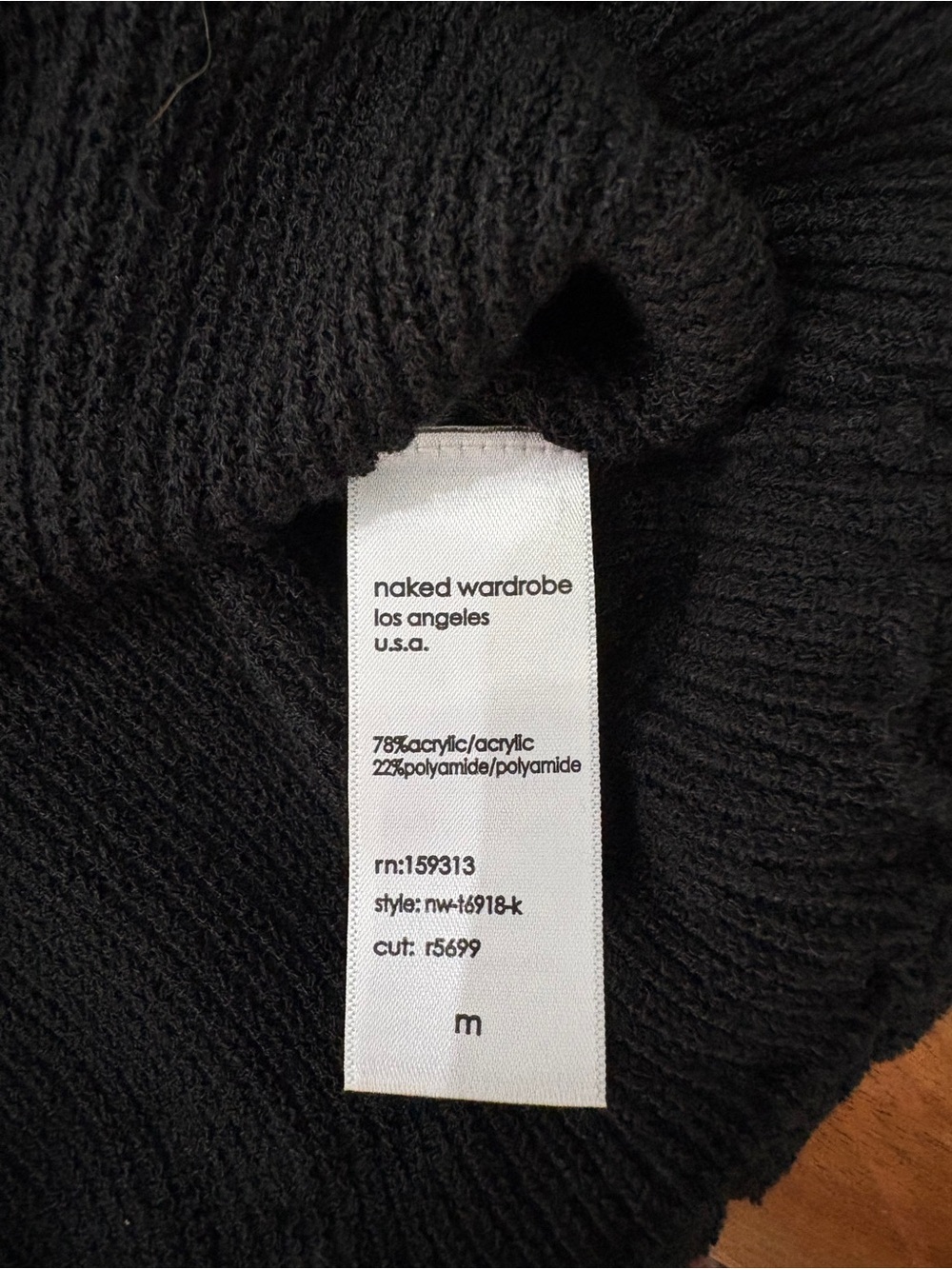 NWOT Naked Wardrobe Sz M Black Rib Knit Braid Trim Crop Top Sheer - Picture 7 of 12